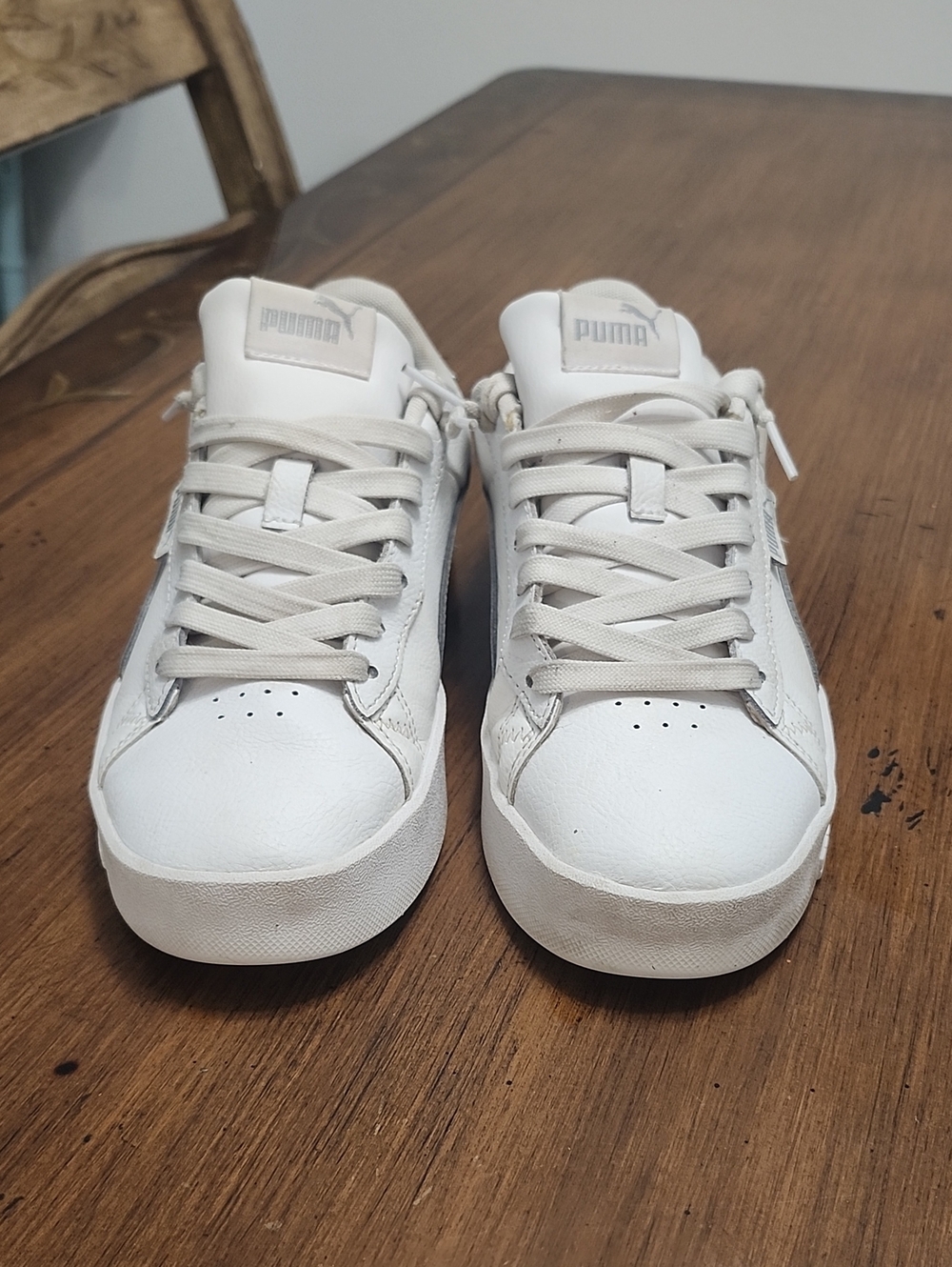 Puma White Leather Sneakers with Light Beige Accents